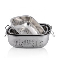 Wholesale Dealer Kitchen Fruit Strainer Drain Flat Rectangular Sink Stainless Steel Colander with Handle