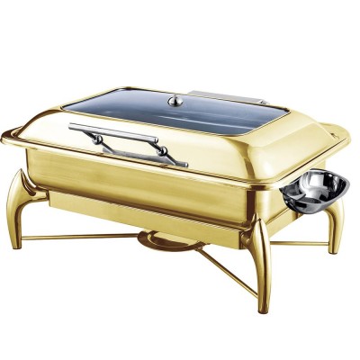 Leegin Hot Sale luxury food warmer rectangular brass & copper golden chafing dish for restaurant