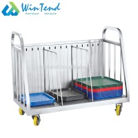 Adjustable stainless steel dishes and tray collecting and transporting trolley